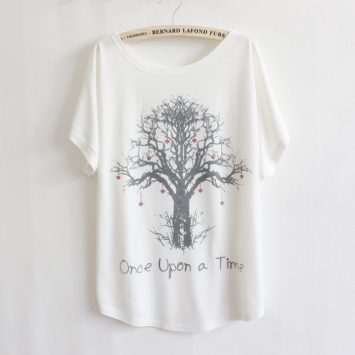 White Batwing Short Sleeve Wishing Tree Print T-shirt